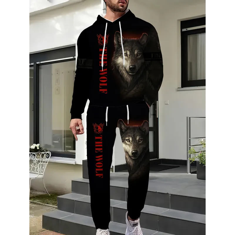 3D Printing Designing - Men's Fashion Sweater Set Wolf Pattern