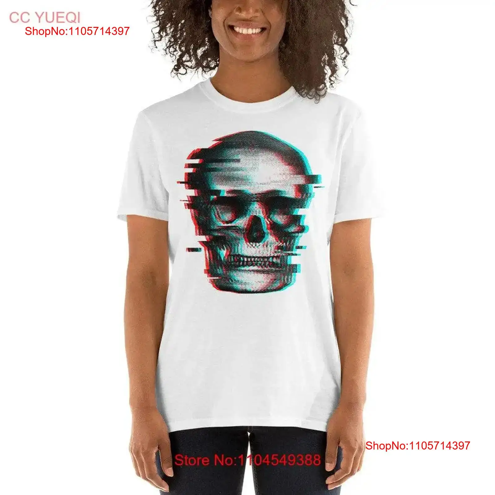 Glitched Skull Retro T Shirt 3 - 3D Printing X Ray 评论和价格
